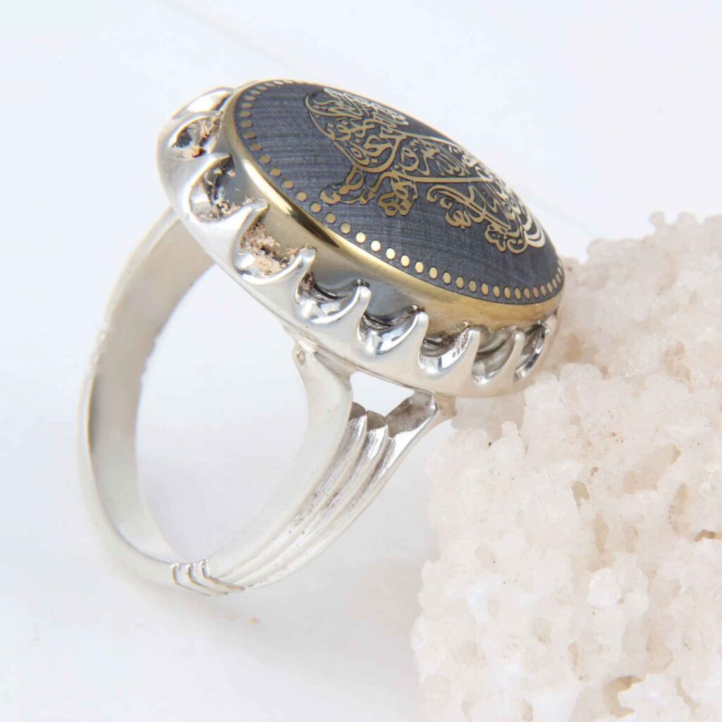 Bague en Argent Hématite Islamique Pierre Précieuse Hadid pour Hommes Calligraphie