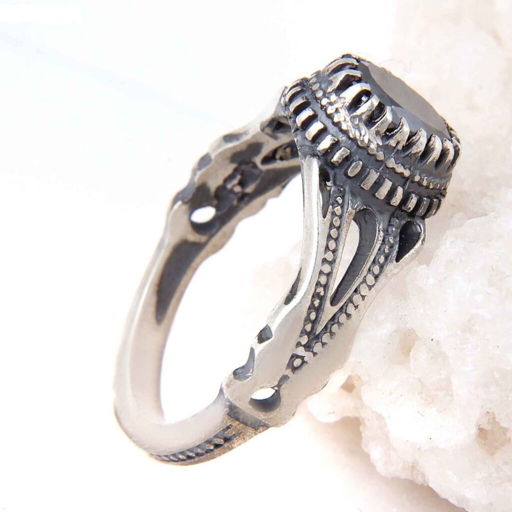 Bague en Argent Hématite Persane Pierre Précieuse Hadid pour Hommes Hamta