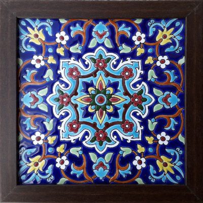Carreau en céramique persane décoratif encadré – Blue