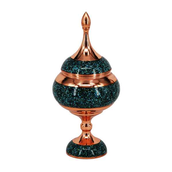 Sucrier persan artisanal en cuivre incrusté de turquoise Vida