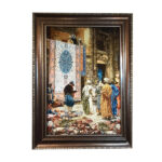 Tapis persan figuratif noué à la main de Tabriz représentant un bazar