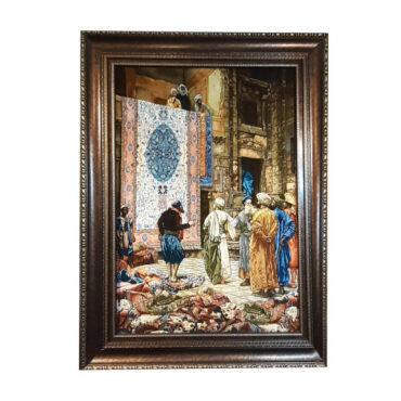 Tapis persan figuratif noué à la main de Tabriz représentant un bazar