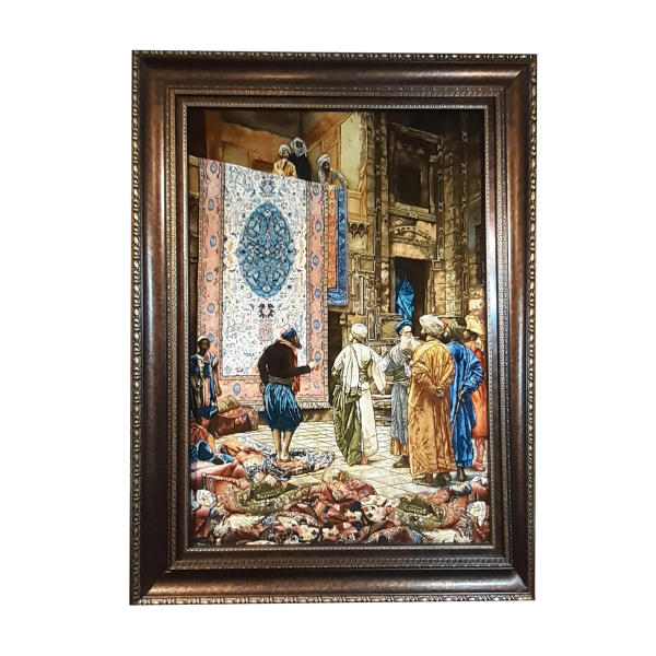 Tapis persan figuratif noué à la main de Tabriz représentant un bazar