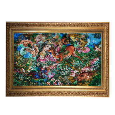 Tapis mural persan fait main de Tabriz représentant la miniature Existence