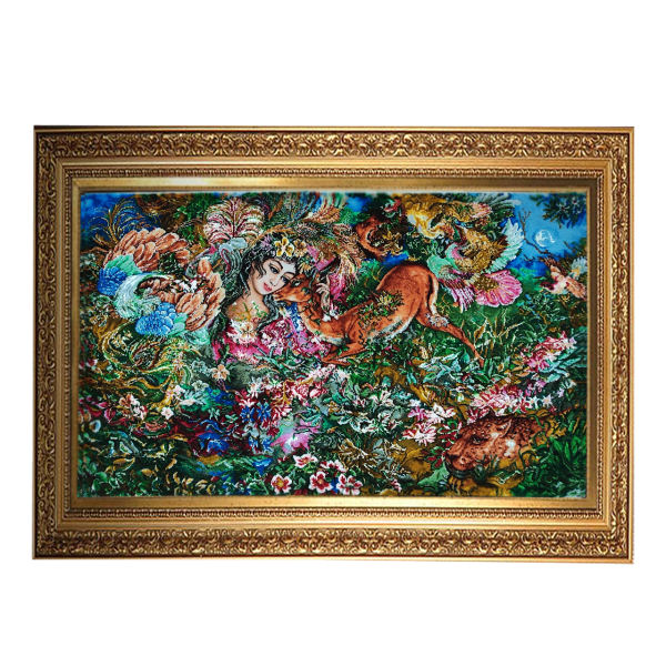 Tapis mural persan fait main de Tabriz représentant la miniature Existence