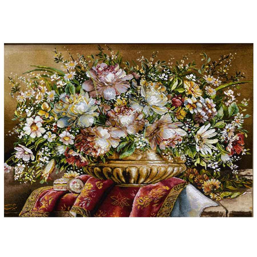 Tapis persan figuratif noué à la main de Tabriz représentant un vase de fleurs