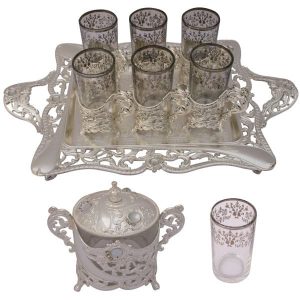 Service à thé persan, modèle Salvin, couleur argent