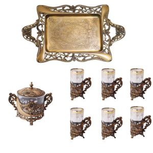 Service à thé persan, modèle bronze antique