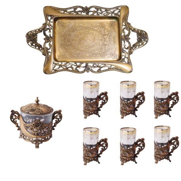 Service à thé persan, modèle bronze antique
