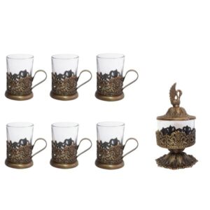 Ensemble de service à thé persan en bronze (7 pièces)