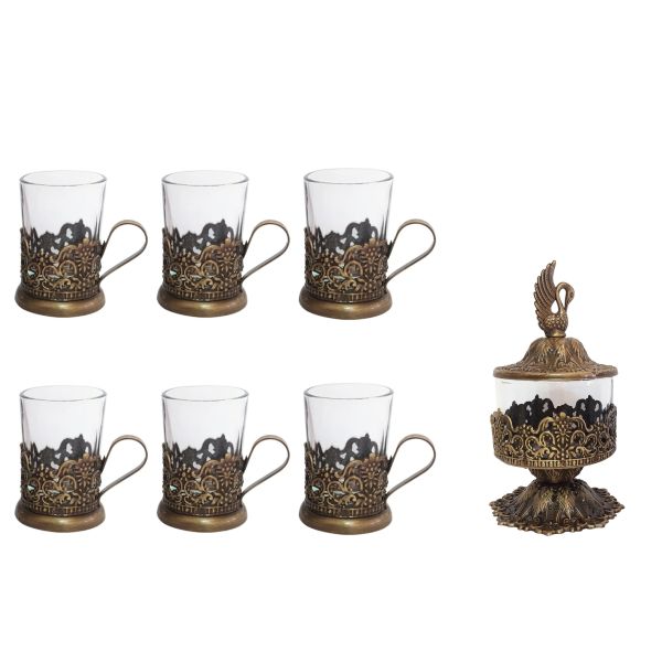 Ensemble de service à thé persan en bronze (7 pièces)