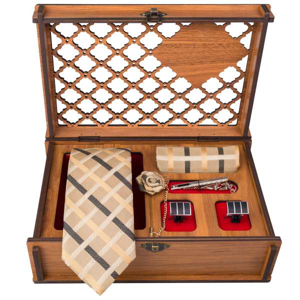 Ensemble Cravate, Pochette & Boutons de Manchette pour Homme - Crème de Luxe