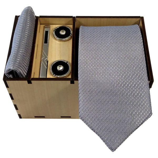 Ensemble Cravate, Pochette & Boutons de Manchette pour Homme - Gris de Luxe
