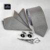 Ensemble Cravate, Pochette & Boutons de Manchette pour Homme - Gris de Luxe