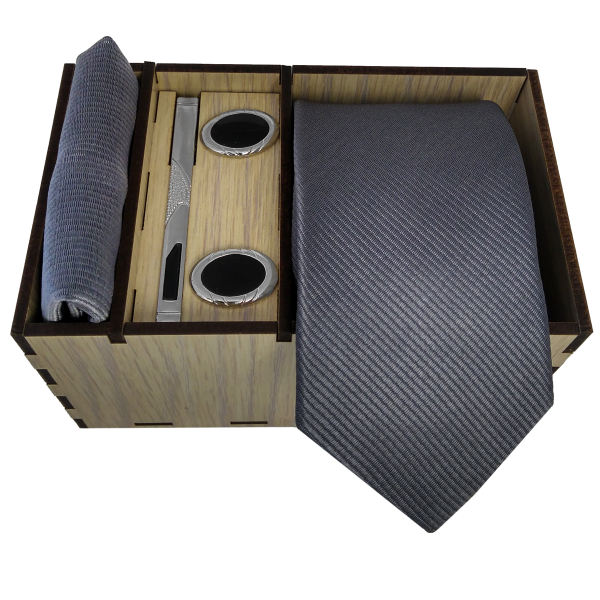 Ensemble Cravate, Pochette & Boutons de Manchette pour Homme - Gris de Luxe