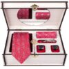Ensemble Cravate, Pochette & Boutons de Manchette pour Homme - Rose Pinki de Luxe