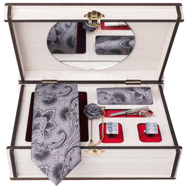 Ensemble Cravate, Pochette & Boutons de Manchette pour Homme - Blanc II de Luxe