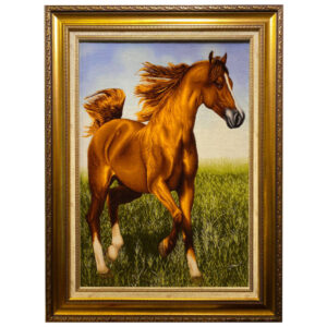 Tapis persan figuratif noué à la main de Tabriz représentant un cheval