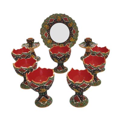 Set Haft-sin en céramique élégant Minakari pour Nowruz, le Nouvel An persan Rouge