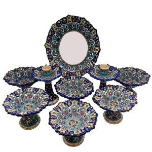 Set Haft-sin en céramique élégant Minakari pour Nowruz, le Nouvel An persan Bleu foncé