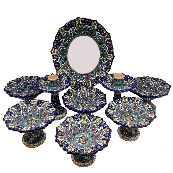 Set Haft-sin en céramique élégant Minakari pour Nowruz, le Nouvel An persan Bleu foncé