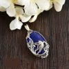 Pendentif en argent gravé persan avec pierre précieuse Lapis Lazuli