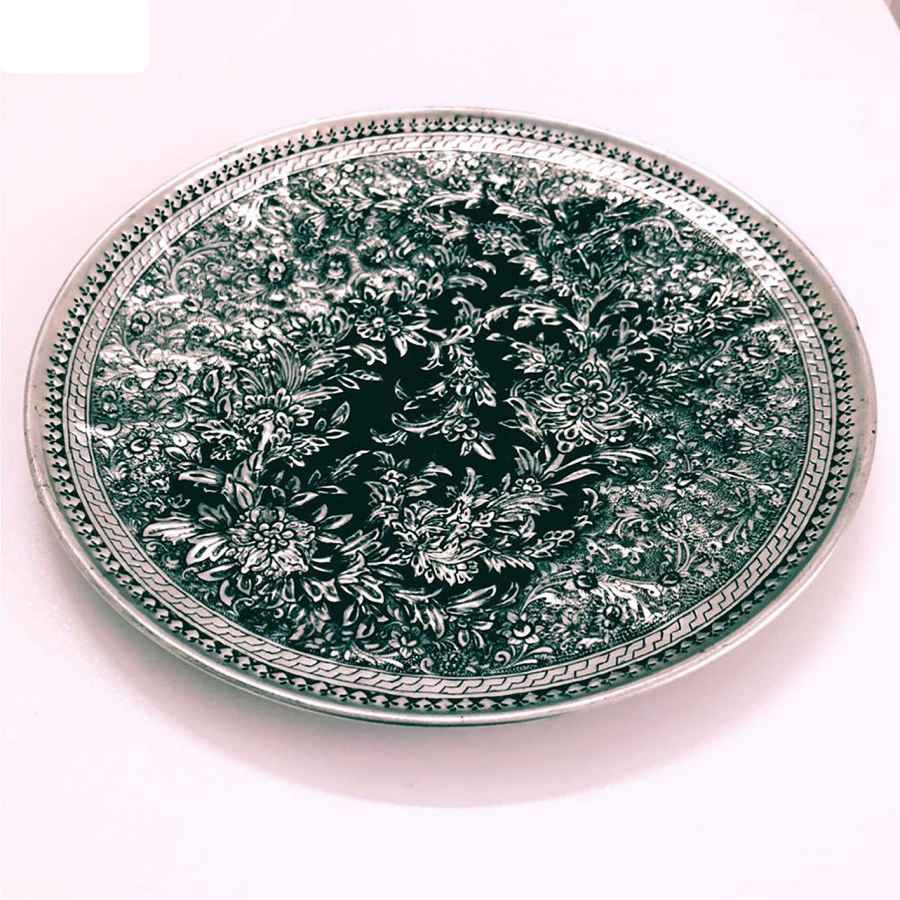 Plateau en cuivre décoratif gravé à la main avec art artisanal persan Jahani