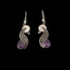 Boucles d'oreilles en argent persan Gravées avec Pierre d'Améthyste Violette