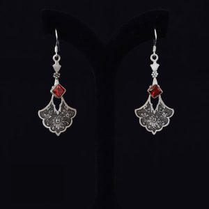 Boucles d’oreilles en argent persan Gravées avec Pierre Synthétique