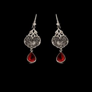 Boucles d’oreilles en argent persan Gravées avec Pierre de Rubis