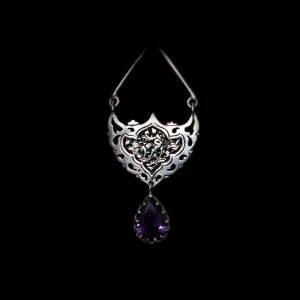 Boucles d’oreilles en argent persan Gravées avec Pierre d’Améthyste