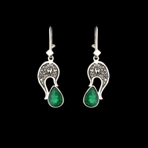 Boucles d’oreilles en argent persan Gravées avec Pierre Synthétique