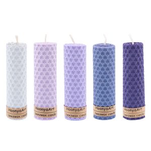 Ensemble de 5 bougies pilier en cire d’abeille modèle Bleu (2x)