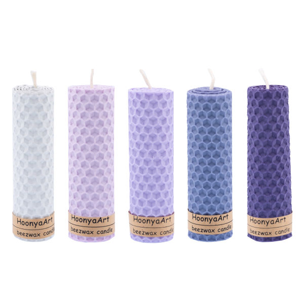 Ensemble de 5 bougies pilier en cire d'abeille modèle Bleu (2x)