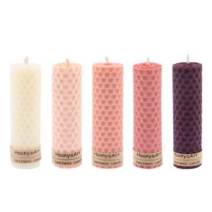 Ensemble de 5 bougies pilier en cire d’abeille modèle Rose (2x)