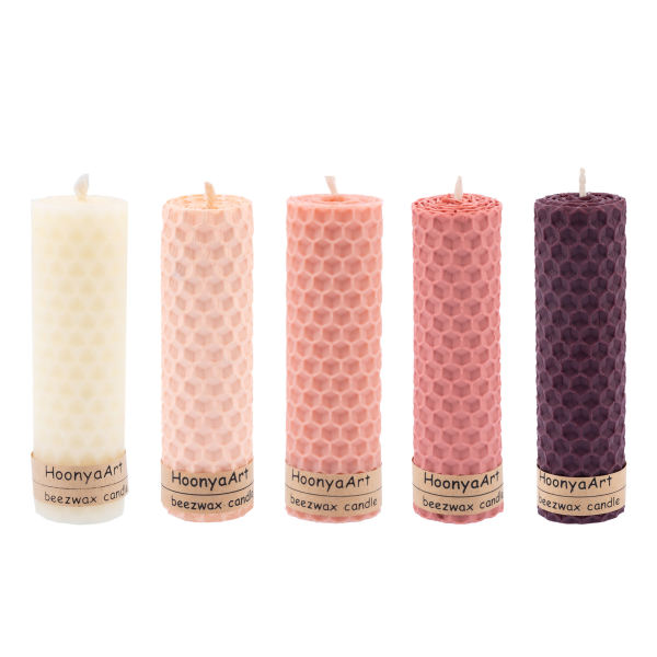 Ensemble de 5 bougies pilier en cire d'abeille modèle Rose (2x)