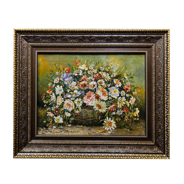 Tapis persan figuratif noué à la main de Tabriz représentant un bouquet de roses