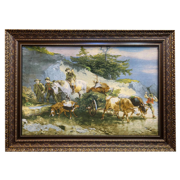 Tapis persan figuratif noué à la main de Tabriz représentant un cheval