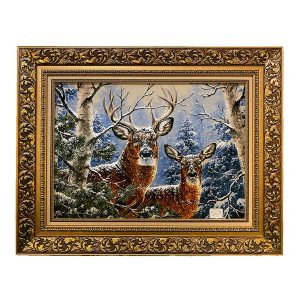 Tapis persan figuratif noué à la main de Tabriz représentant un cerf