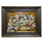 Tapis persan figuratif noué à la main de Tabriz représentant des fleurs