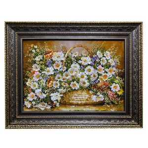 Tapis persan figuratif noué à la main de Tabriz représentant des fleurs