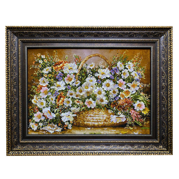 Tapis persan figuratif noué à la main de Tabriz représentant des fleurs