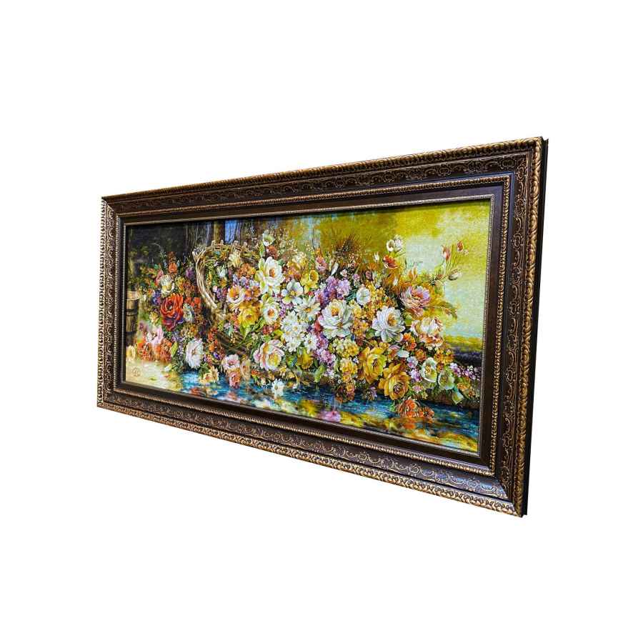 Tapis persan figuratif noué à la main de Tabriz représentant des fleurs