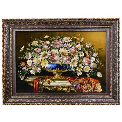 Tapis persan figuratif noué à la main de Tabriz représentant des fleurs de Golzar