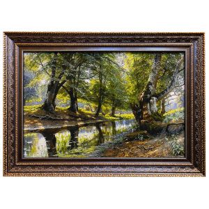 Tapis persan figuratif noué à la main de Tabriz représentant un paysage