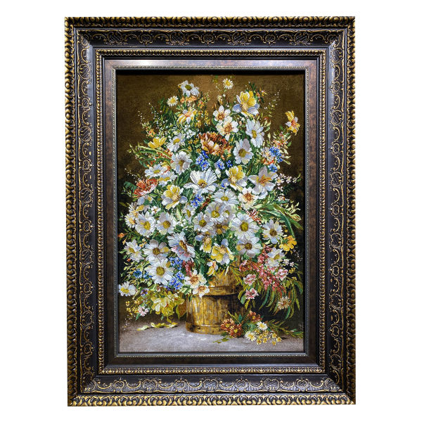 Tapis persan figuratif noué à la main de Tabriz représentant des fleurs