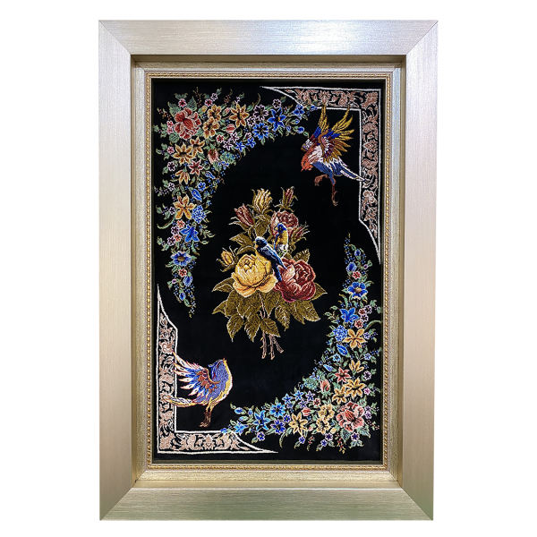 Tapis mural persan fait main de Tabriz représentant des Moineaux