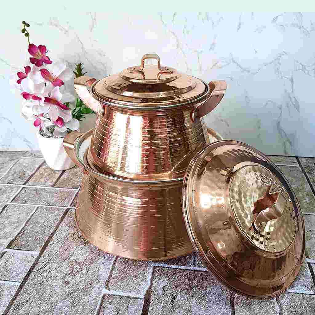 Marmite en cuivre persan – Style de cuisson martelé traditionnel Gilda, Ensemble de 2