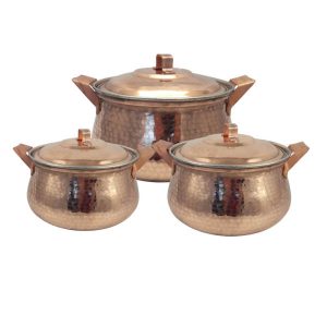 Marmite en cuivre persan – Style de cuisson martelé traditionnel Hiva, Ensemble de 3
