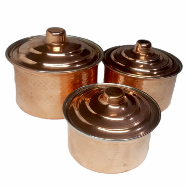 Marmite en cuivre persan - Style de cuisson martelé traditionnel Hivana, Ensemble de 3